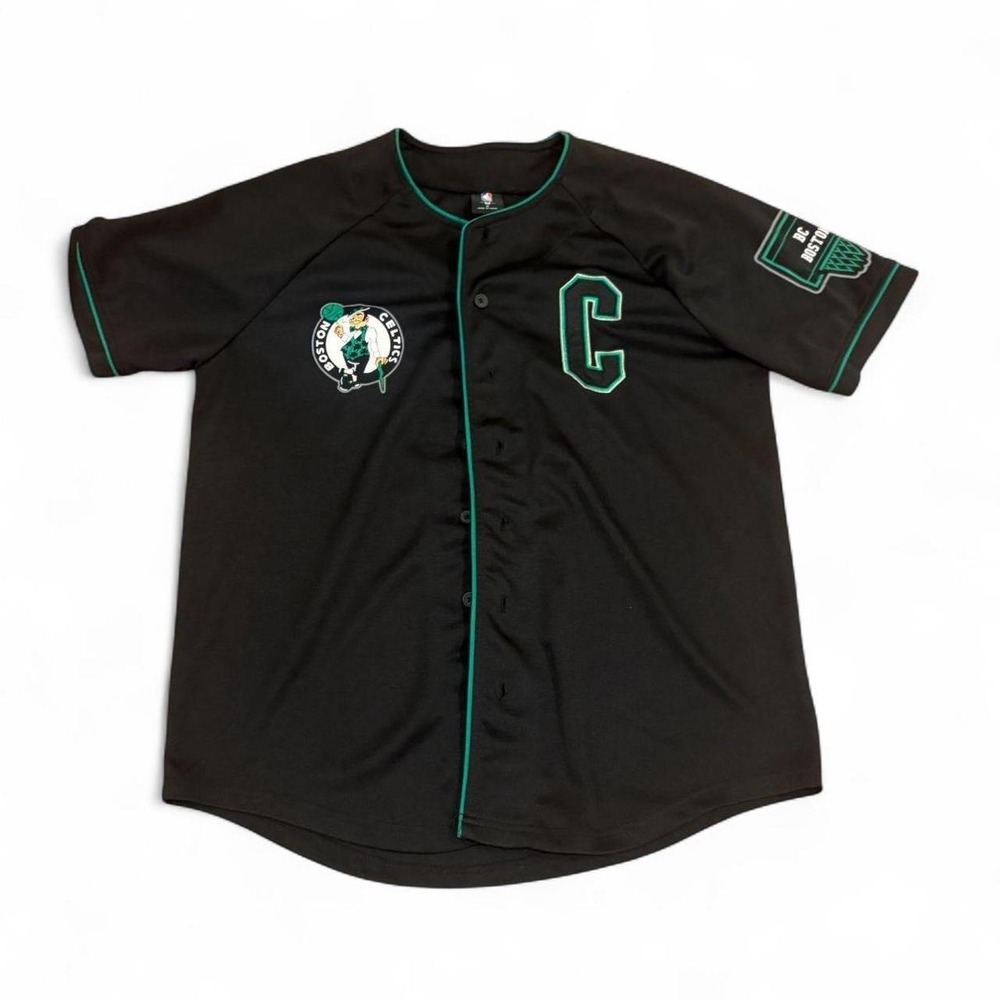 Boston Celtics NBA Black Green Button Up Jersey Mens M Basketball Sportswear